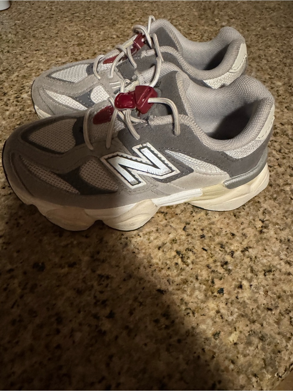 New Balance 9060 Kids Gray, White & Maroon Athletic Sneakers